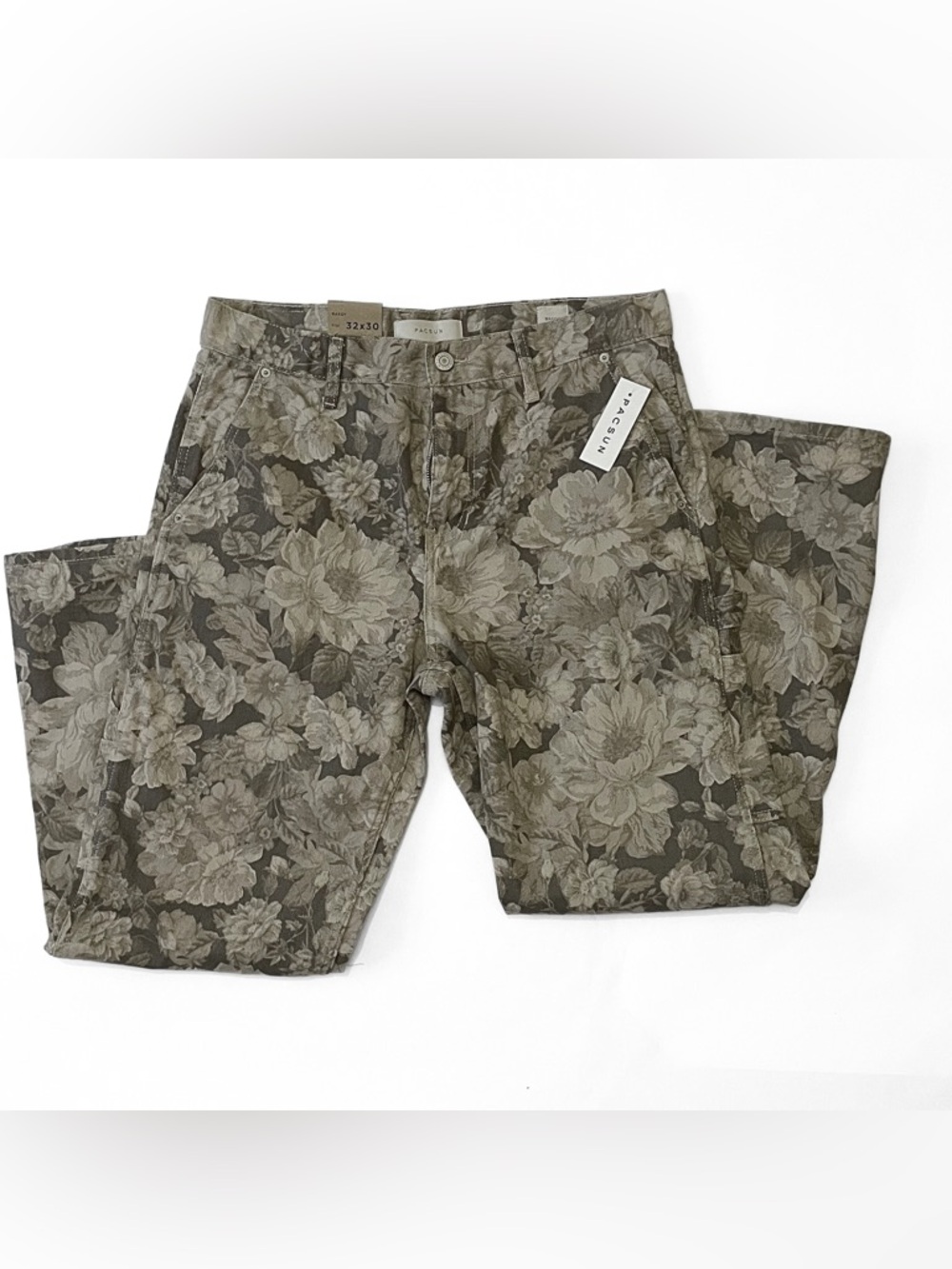 PACSUN 32Wx30L Brown Floral Print Baggy Carpenter Jeans